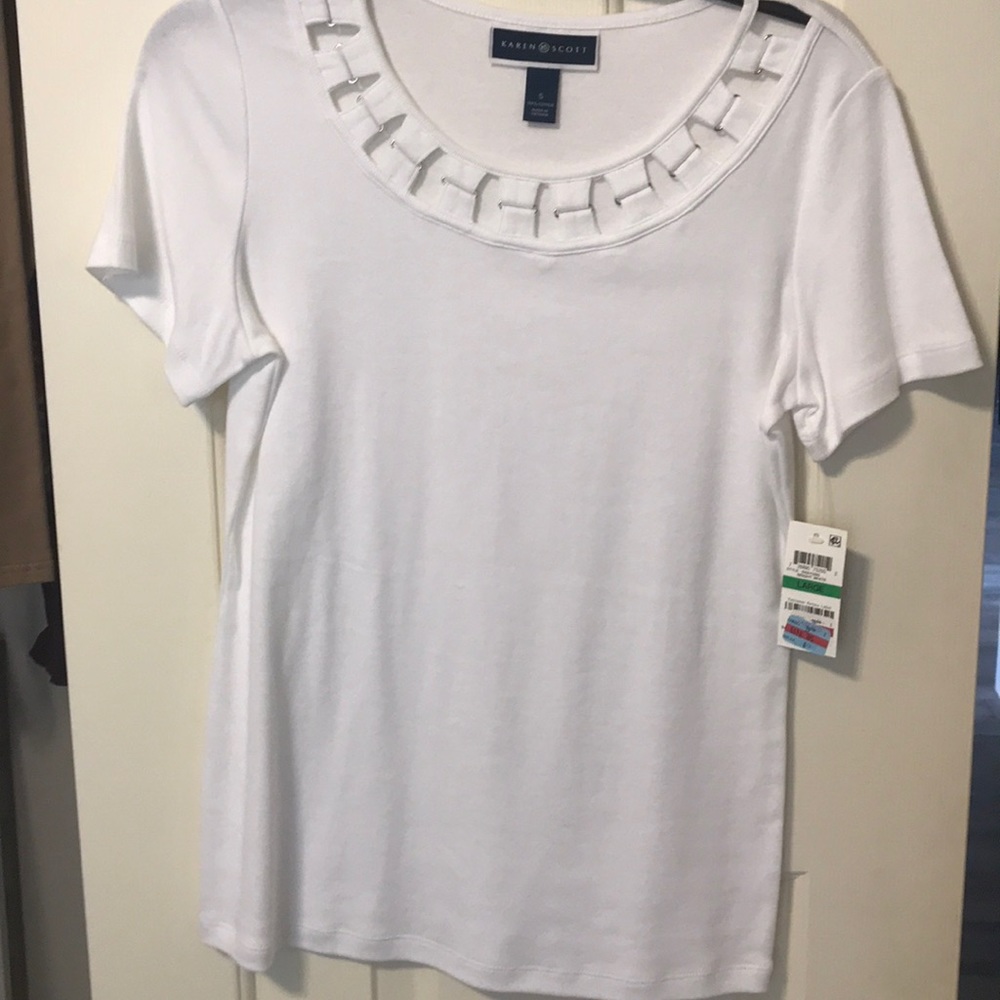 Karen Scott white shirt sleeve blouse